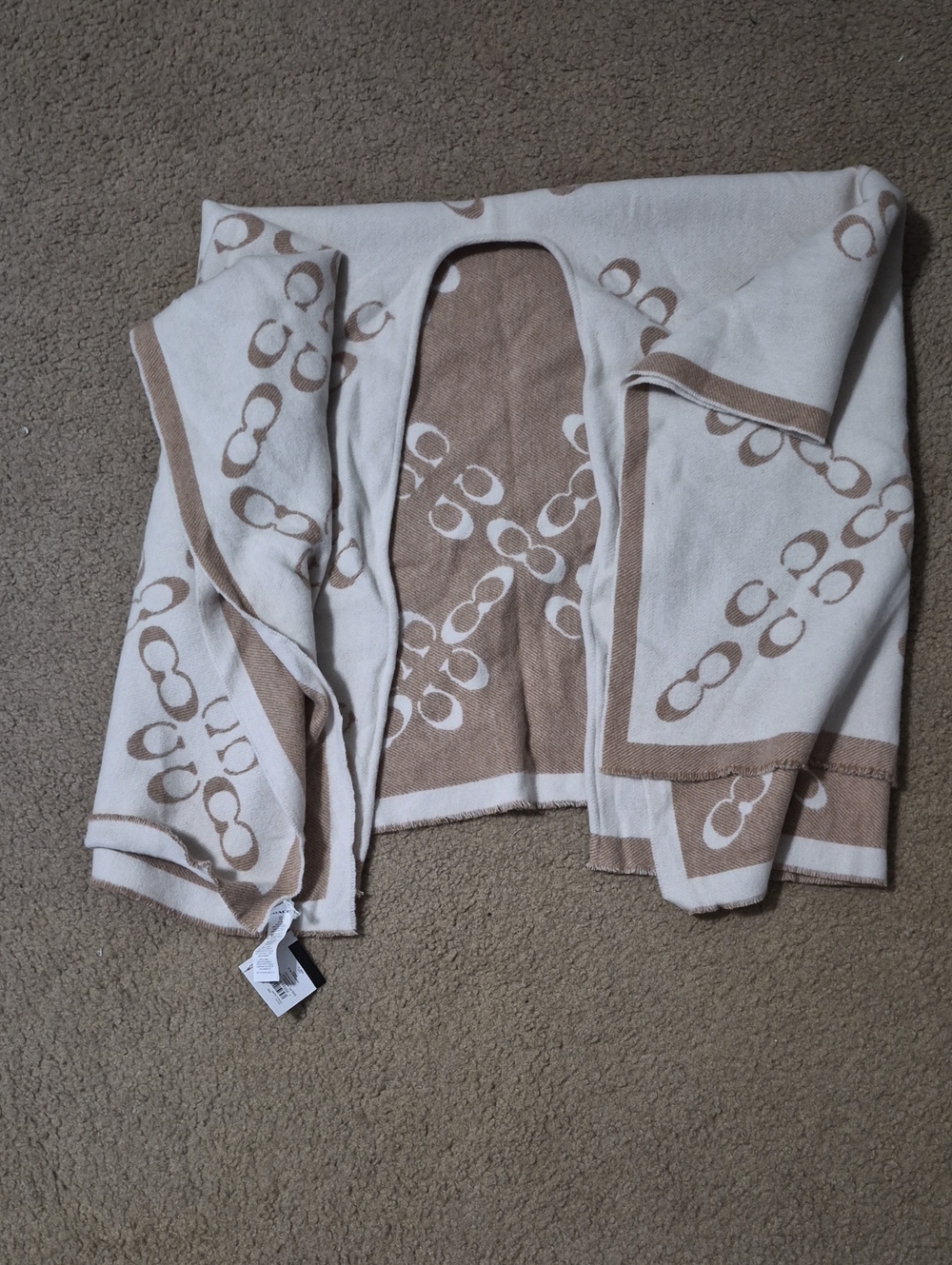 Coach Cream and Brown Patterned Poncho